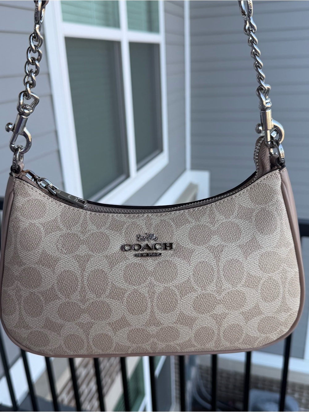 COACH Chalk Signature Canvas Shoulder Bag with Chain Strap
